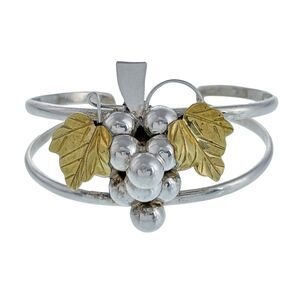 Southwest Mexico Taxco T5-102 Sterling Silver Two Tone Grape Cuff Bracelet 6.5"